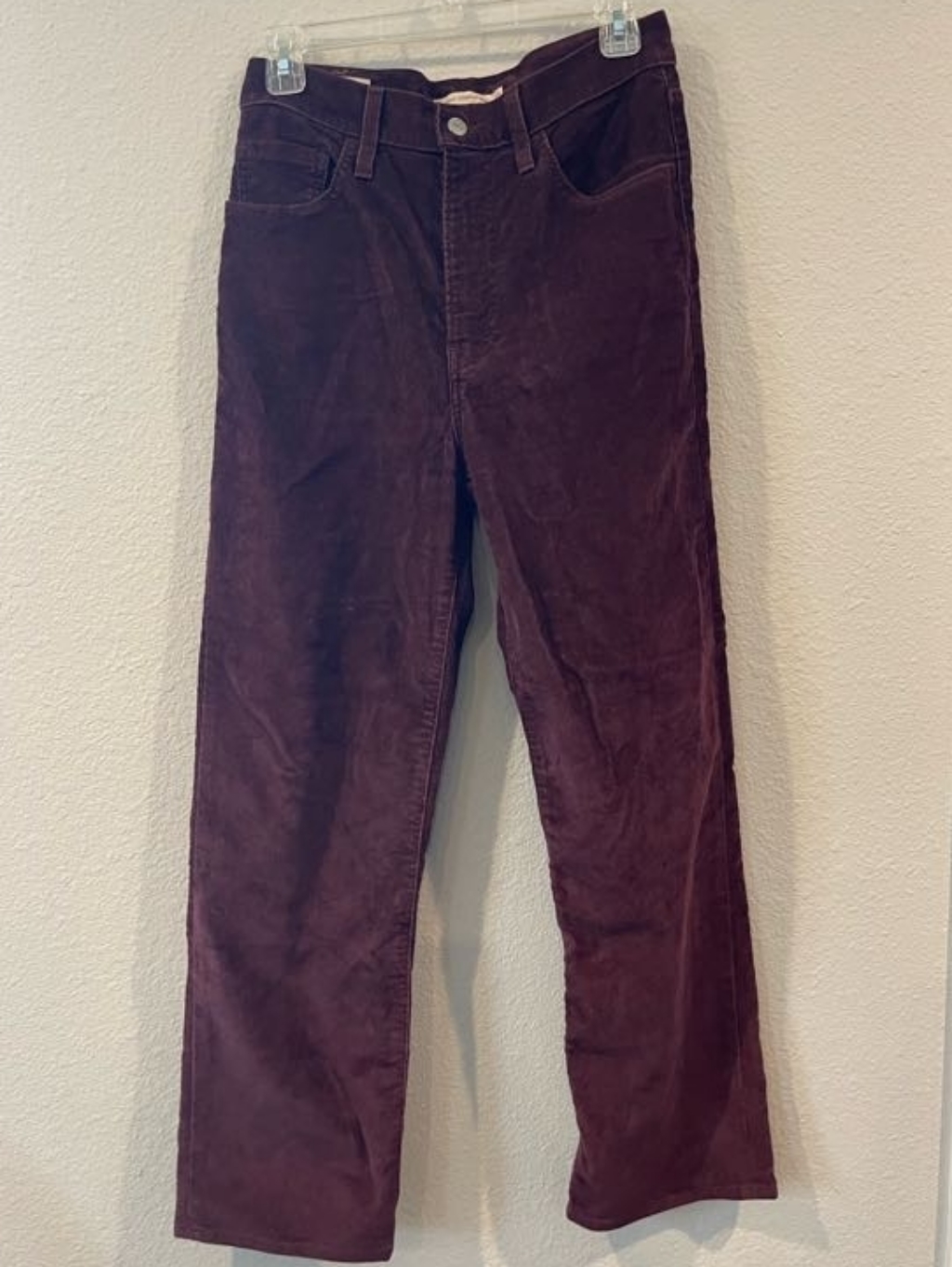 Levis Womens Classic Casual Maroon Corduroy Ribcage Straight Ankle Pants Size 27